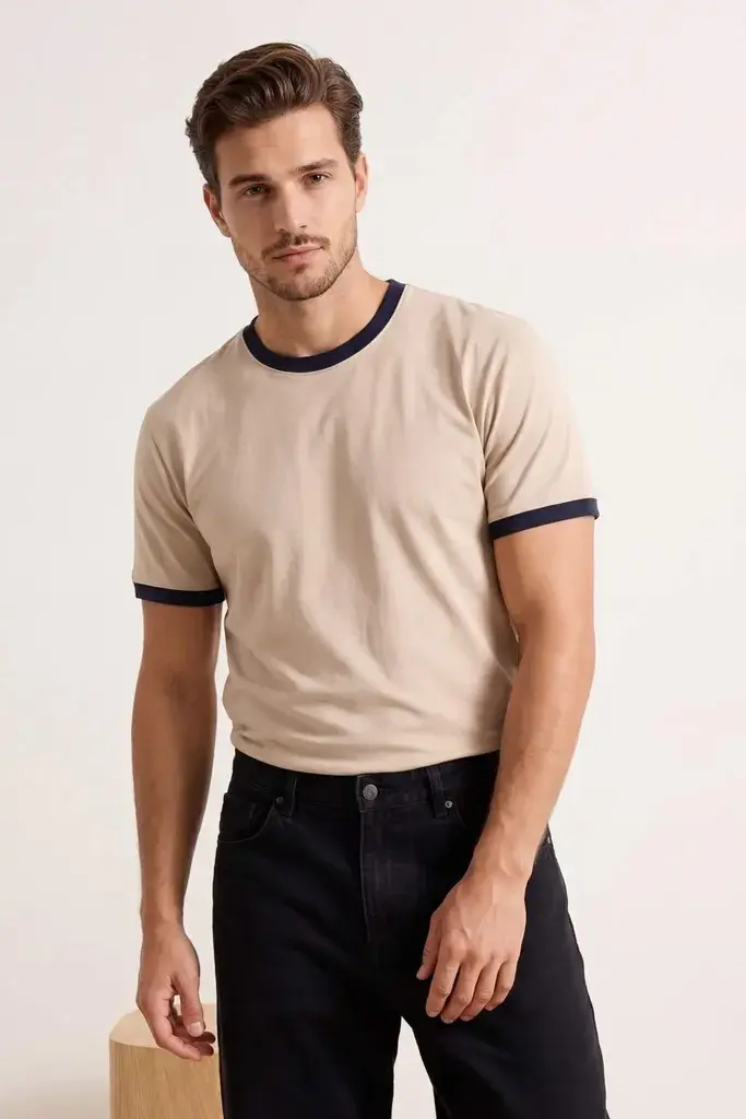 Trendyol Muška majica Tmnss26Ts00009, Bež