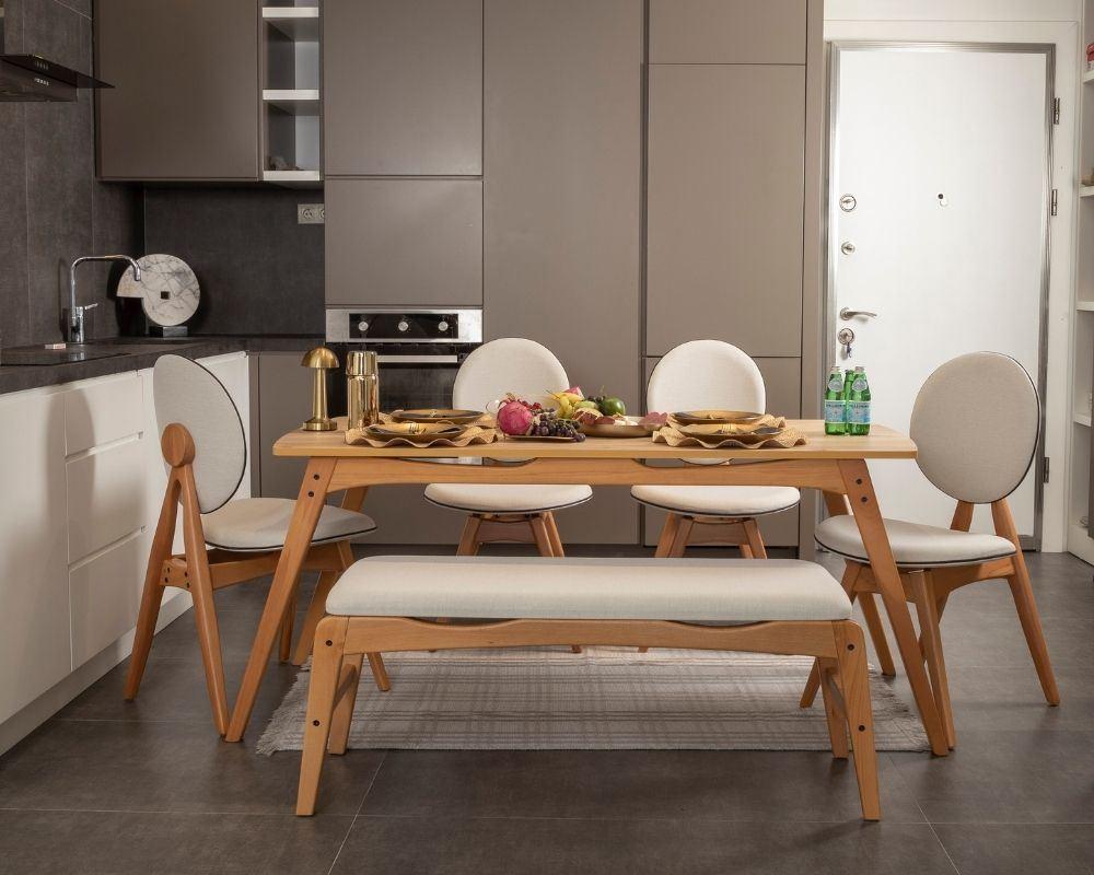 Hanah Home Trpezarijski set Touch (4S-1B) v2, Hrast-bež