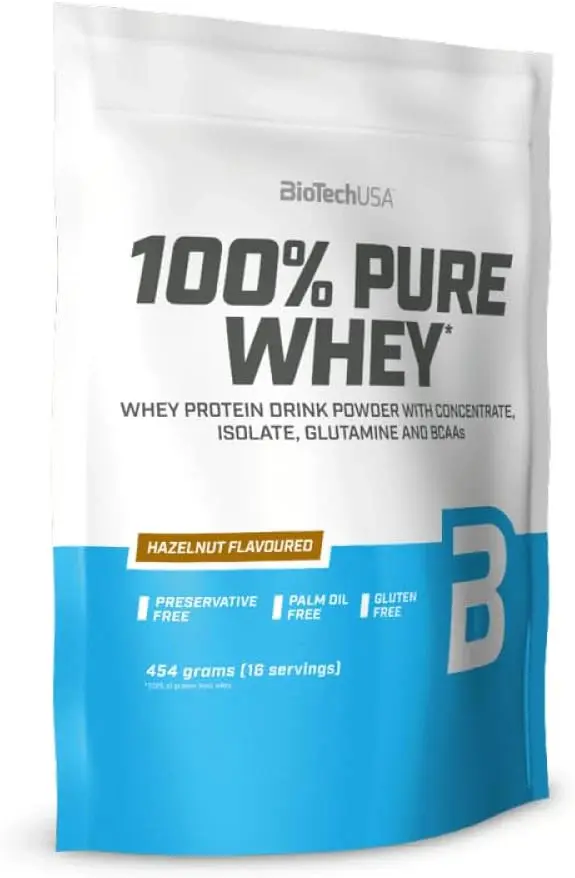 BioTechUSA Protein 100% Pure Whey, Lešnik, 454 g