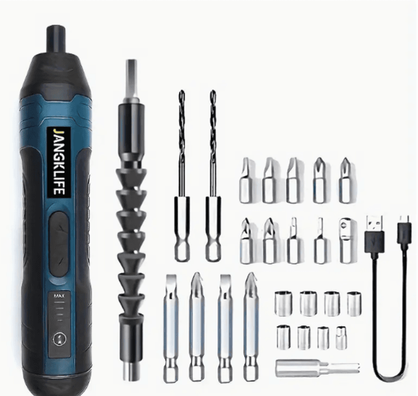 JANGKLIFE Električna šrafilica sa dodacima, Punjiva na USB, Plavo-crna