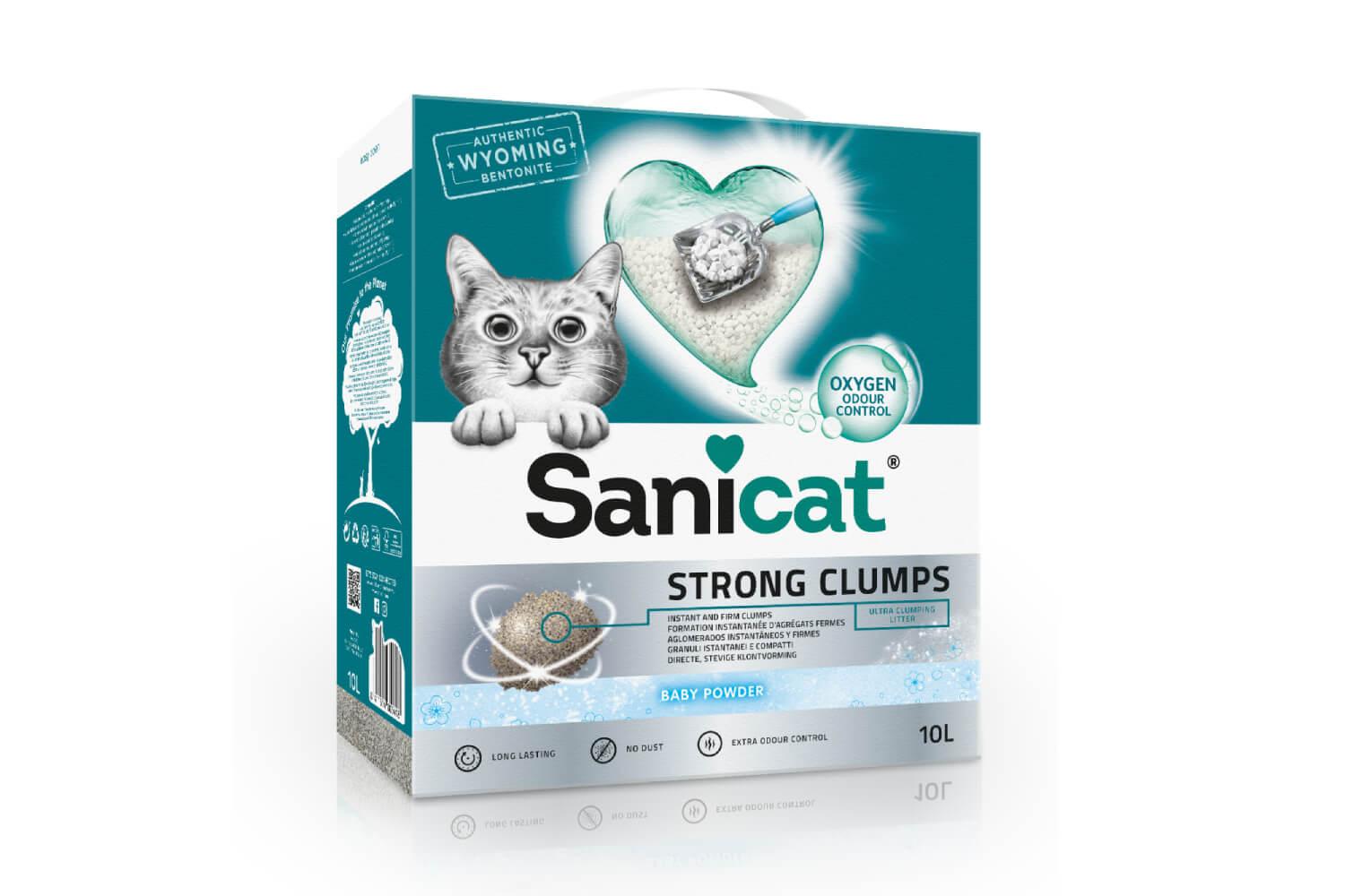 SANICAT Grudvajući posip za mačke Strong Clumps Bentonit Bebi puder 6l
