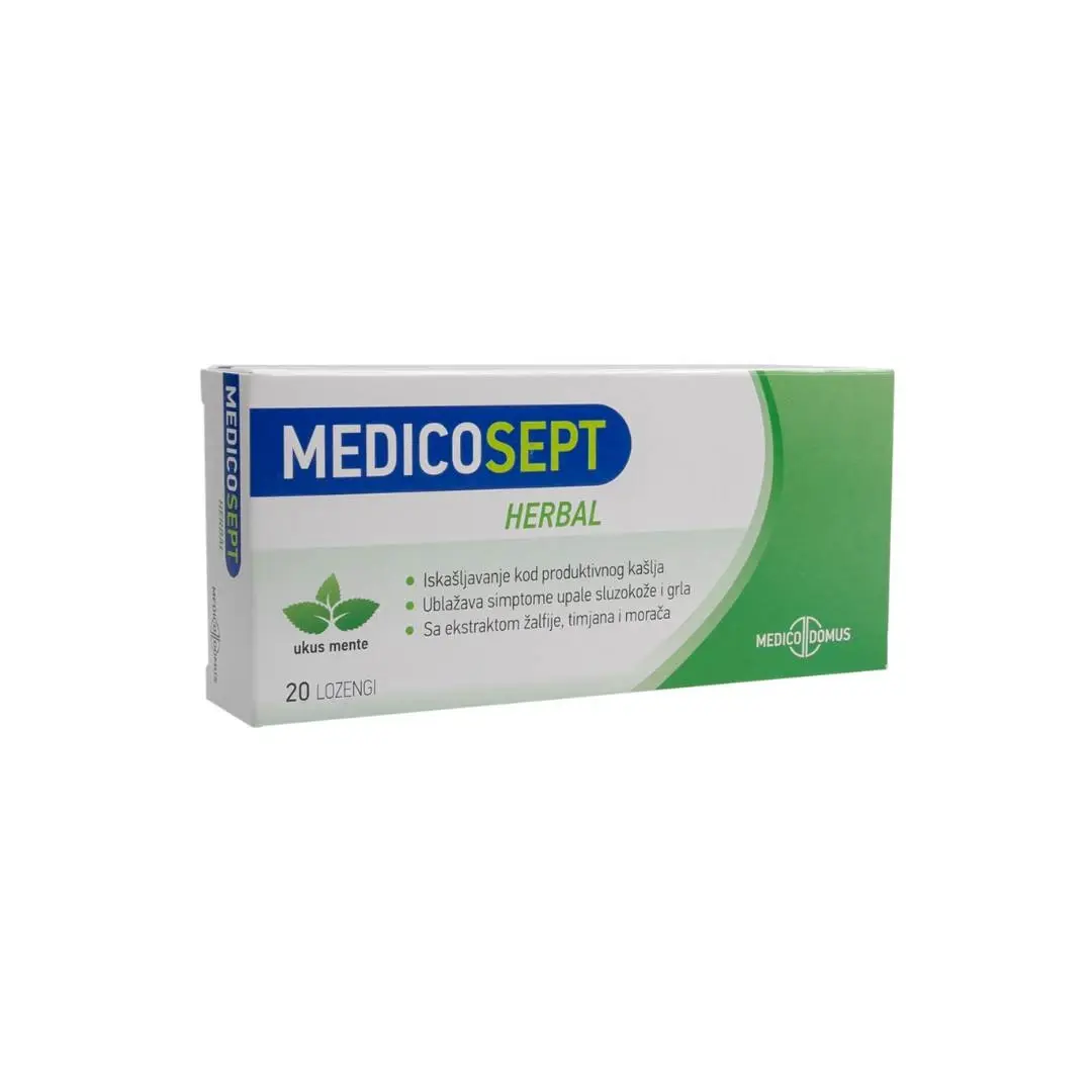 MEDICODOMUS Dodatak ishrani sa zaslađivačem Medicosept Herbal, 20 lozengi