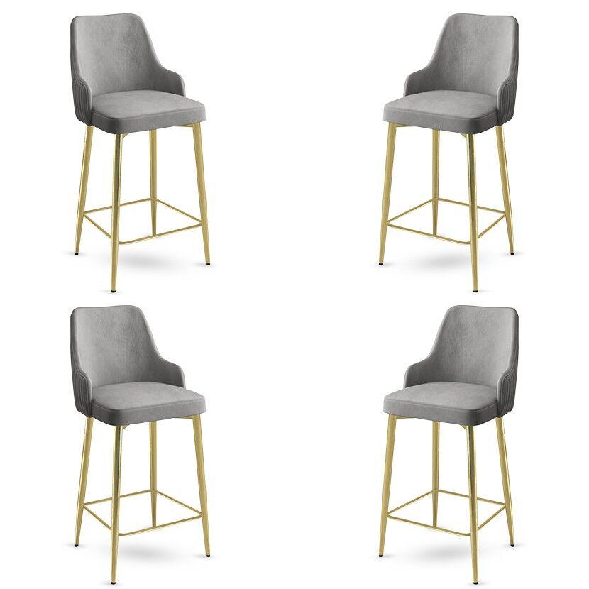 Hanah Home Set barskih stolica Enox, 4 komada, Sivo-zlatni