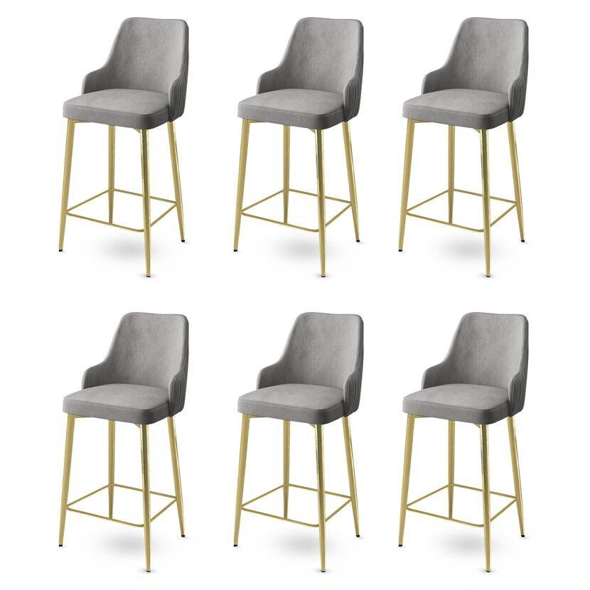 Hanah Home Set barskih stolica Enox, 6 komada, Sivo-zlatni