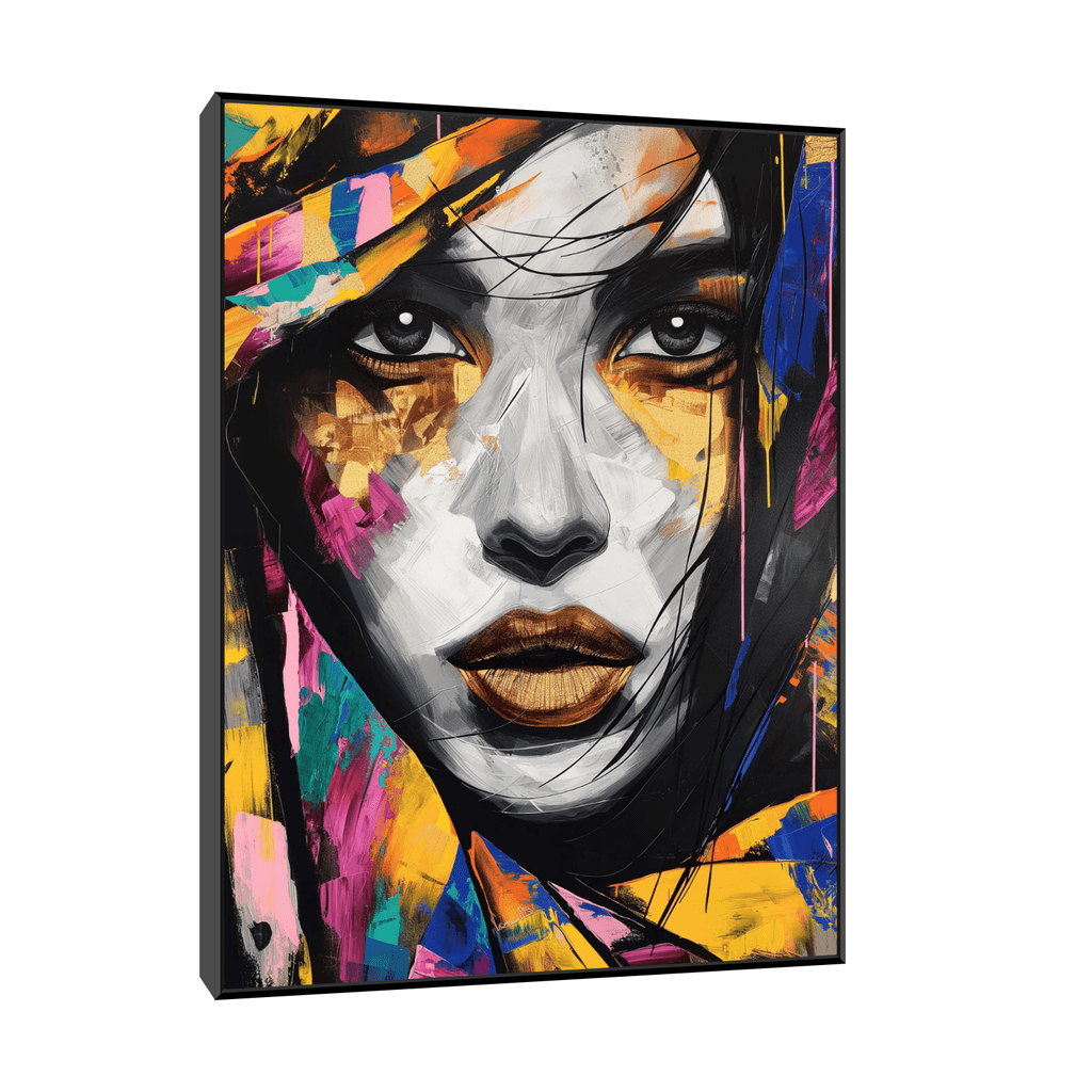 Canvas Slika na platnu Žena sa šarenom maramom I, 30x40cm, Sa ramom, Crni