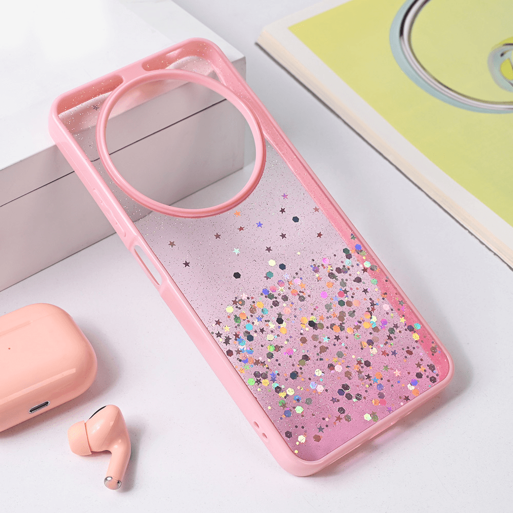 Maska za Xiaomi Redmi 14C Frame Glitter, Roze