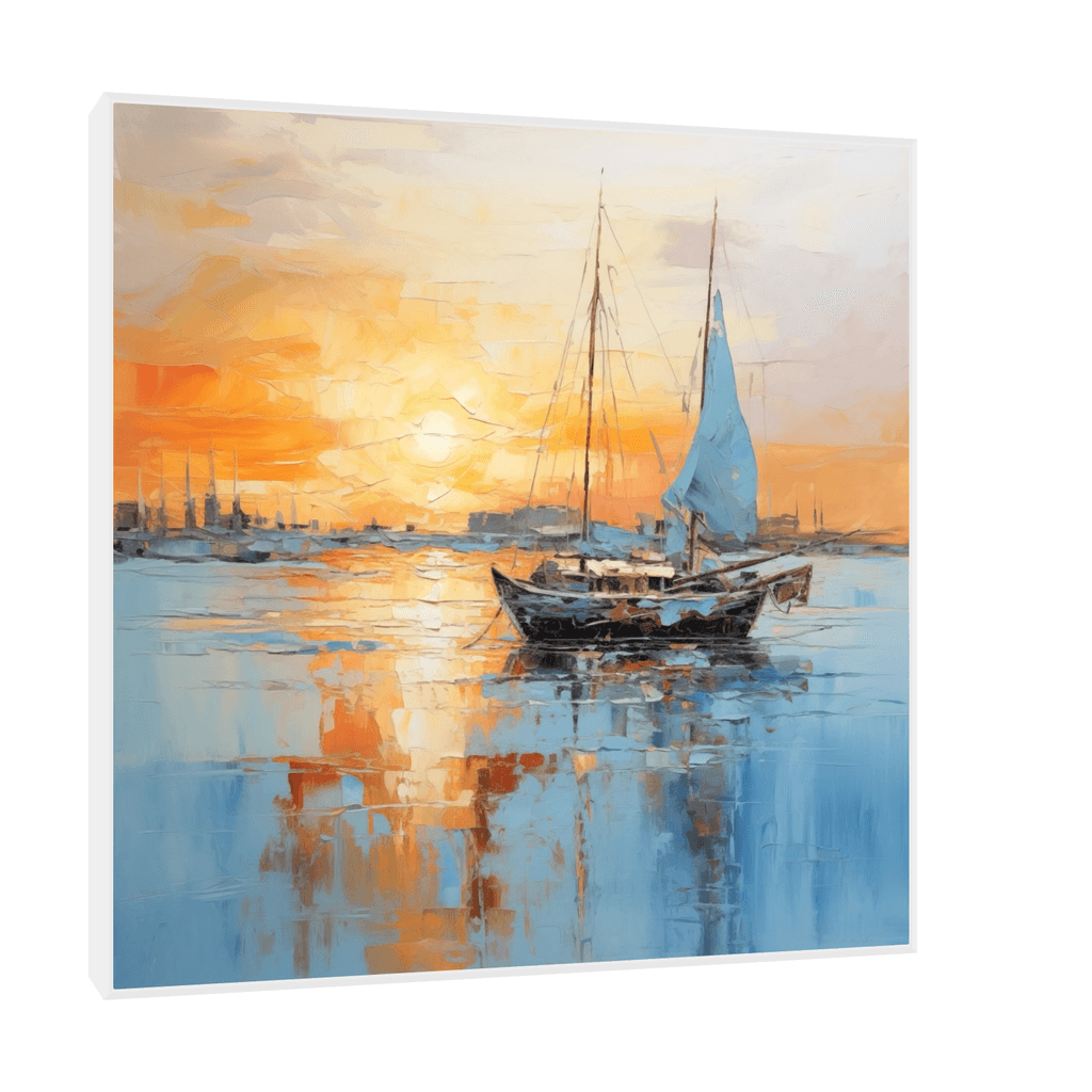 Canvas Slika na platnu Brod u zalasku, 30x30cm, Sa ramom, Beli
