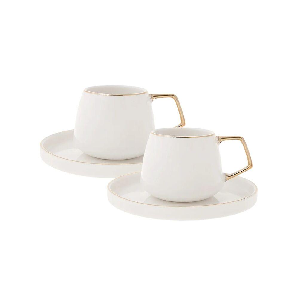 Karaca Streamline 4-delova Porcelanski Set za Espresso/Tursku Kafu za 2 Osobe - Bela/Zlatna