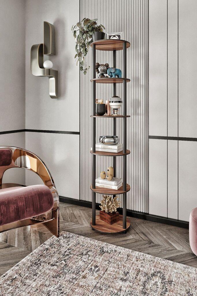 Hanah Home Polica za knjige Bookcase 6 Layer Round, Orah