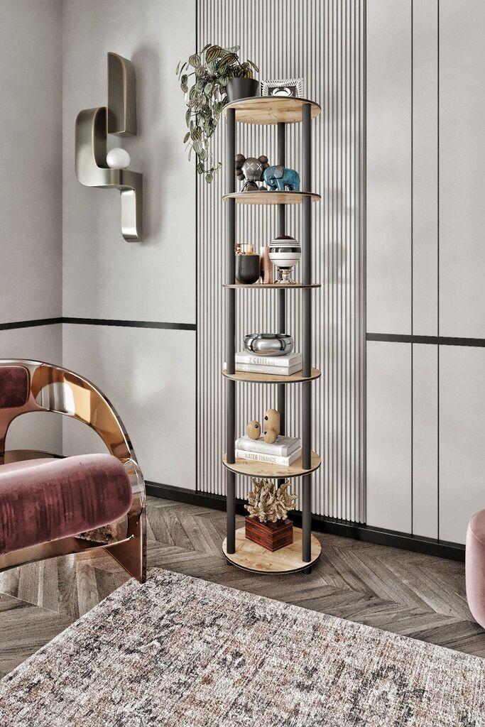Hanah Home Polica za knjige Bookcase 6 Layer Round, Hrast