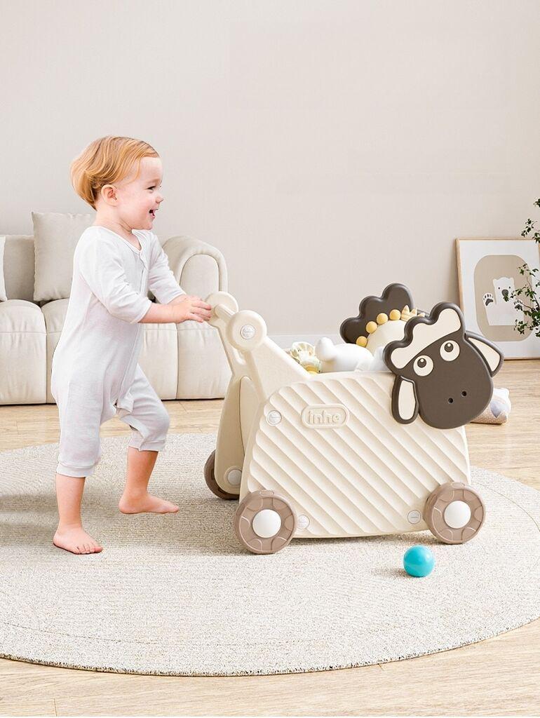 Dečija guralica i kolica za igračke Ovčica 2u1, Bela