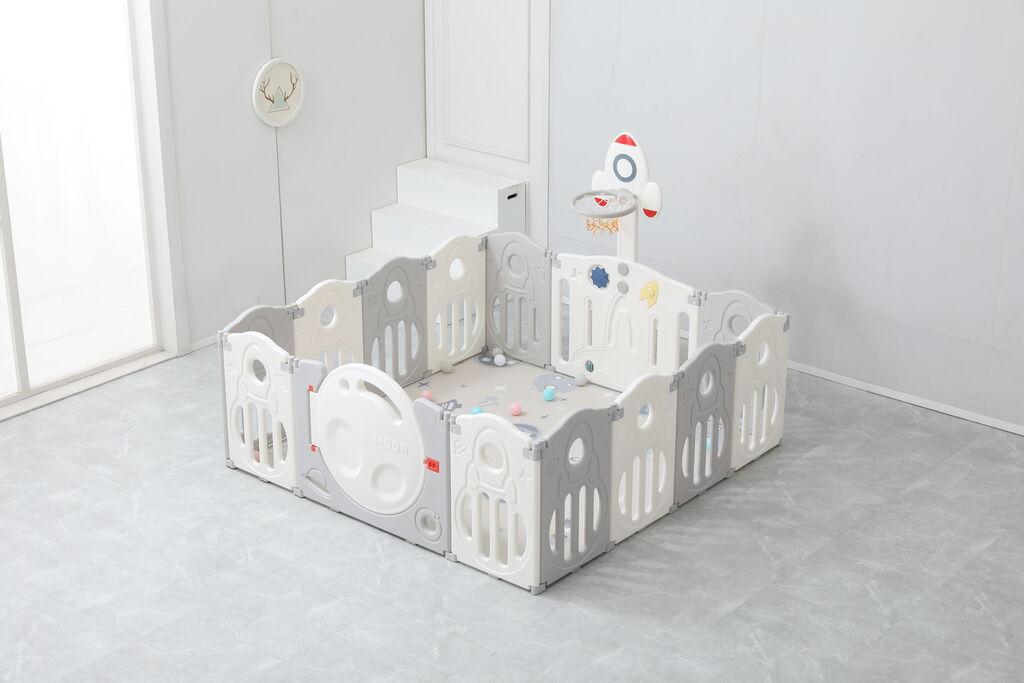 Dečija Ogradica sa košem Raketa, 200x160cm, Belo-siva