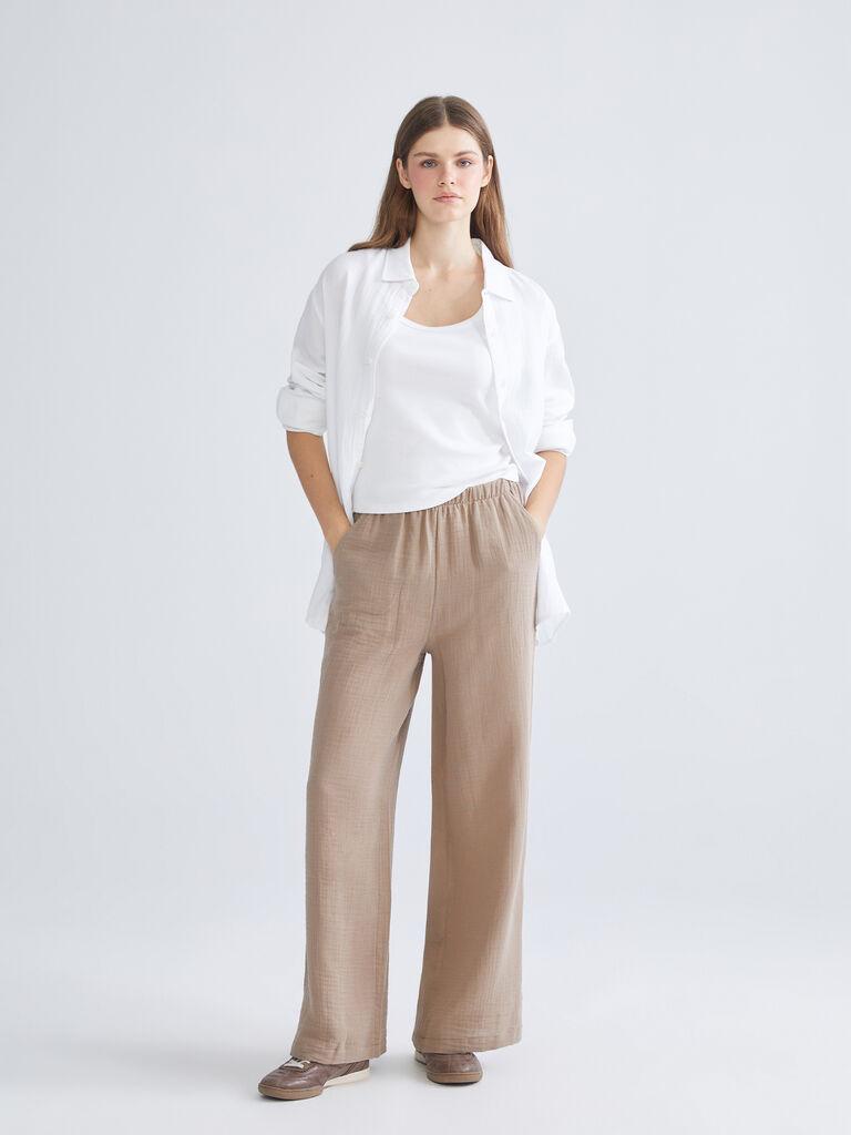 LC Waikiki Ženske pantalone W5K915Z8-PS7, Široke nogavice, Smeđe