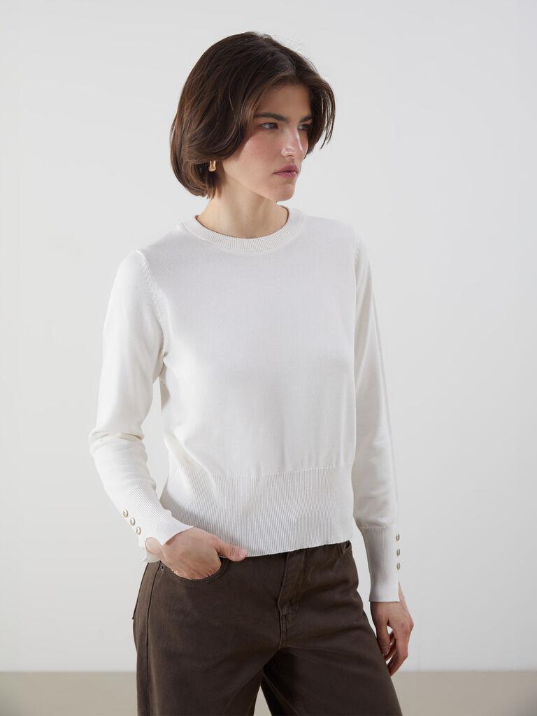 LC Waikiki Ženski džemper W56061Z8-FDU, Okrugli izrez, Beli