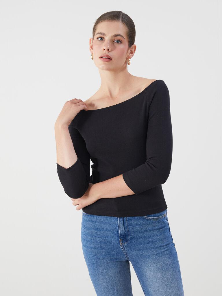 LC Waikiki Ženska bluza W5ED62Z8-CVL, Brod izrez, Crna