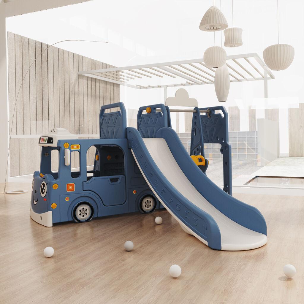 Dečiji vozić sa toboganom, ljuljaškom i ostavom za igračke, Plavi