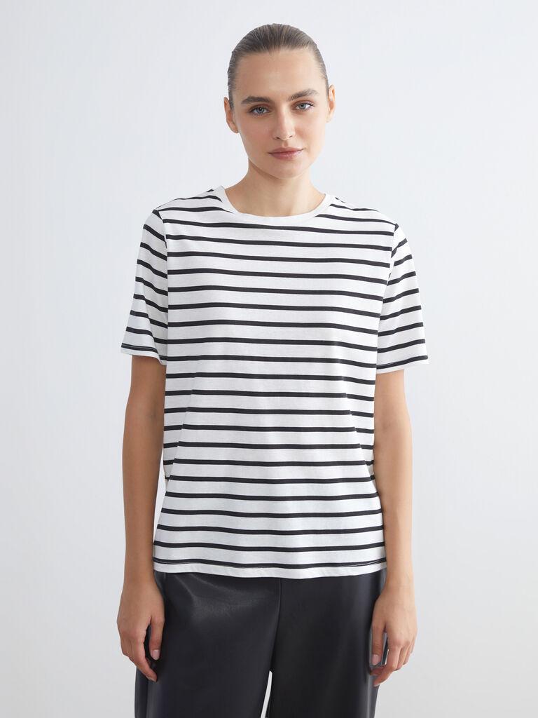 LC Waikiki Ženska majica W53666Z8-LEG, Okrugli izrez, Crno-bela