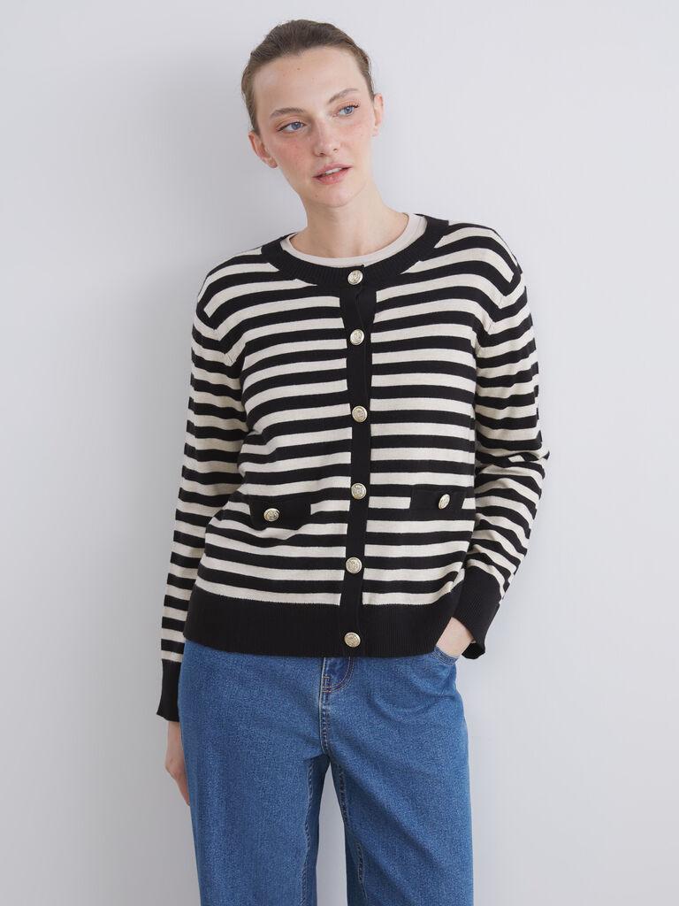 LC Waikiki Ženski kardigan W5BP46Z8-LEG, Regular, Crno-beli