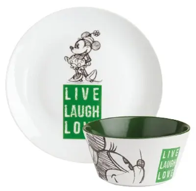 Egan Italy Komplet Set tanjir i činija Live Laugh Love Disney, Belo-zeleni