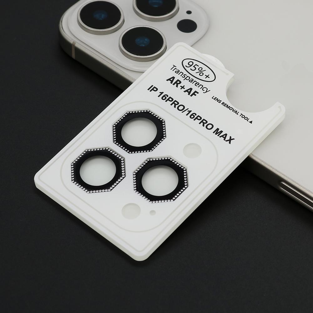 Zaštita za kameru Octagon Diamond za iPhone 16 Pro (6.3)/16 Pro Max (6.9), Crna
