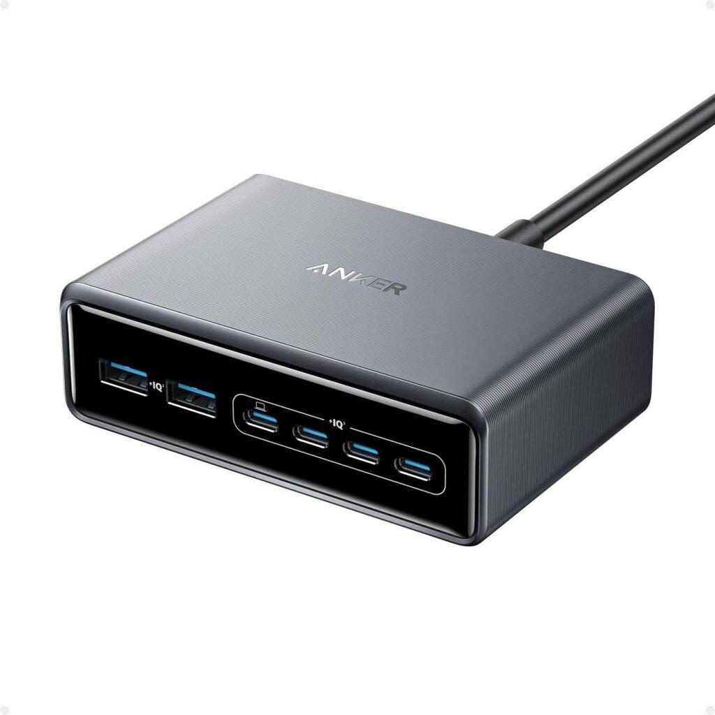 Prime Stoni brzi punjač GaN, 200W, 6-portova (4xUSB-C i 2xUSB-A), Srebrni