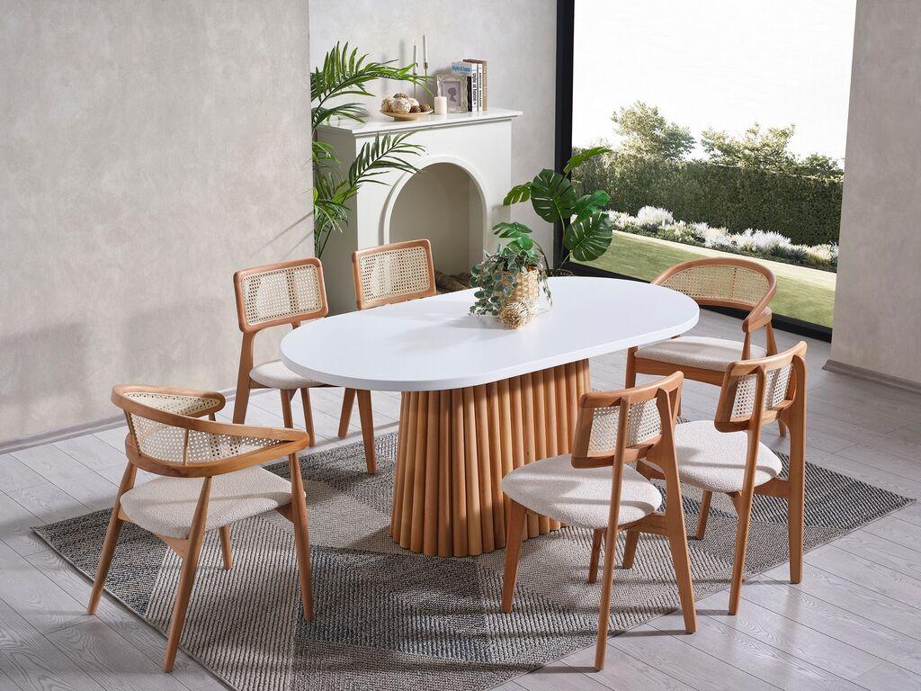 Hanah Home Trpezarijski sto i stolice Soho, 170x90x75 cm, 6 stolica, Beli