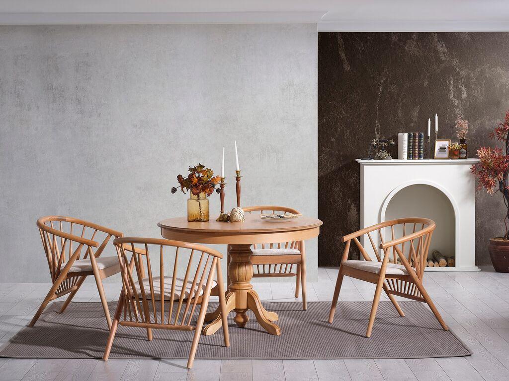 Hanah Home Trpezarijski sto na razvlačenje i stolice Eva, 118-158 cm, 4 stolice, Smeđi