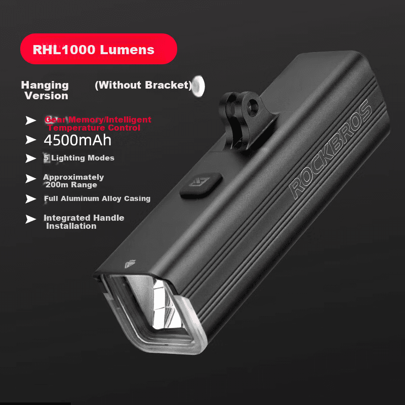 Rockbros Prednje svetlo za bicikl, RHL1000, Crno