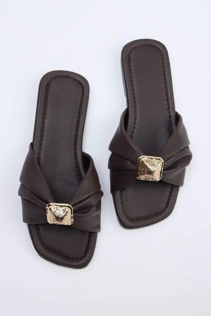 Trendyol Shoes Ženske papuče Takss26Te00026, Smeđe