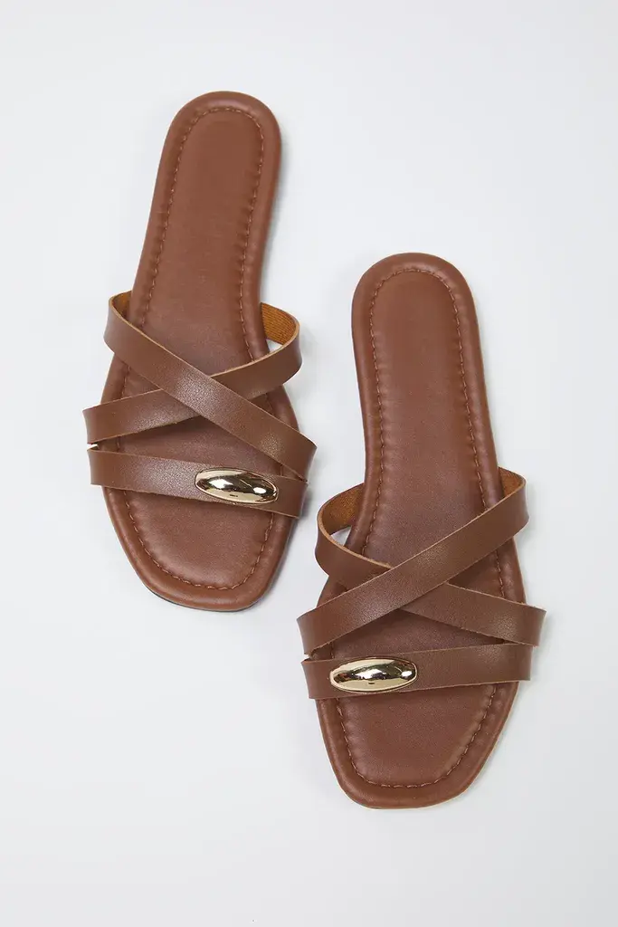 Trendyol Shoes Ženske papuče Takss25Te00046, Smeđe