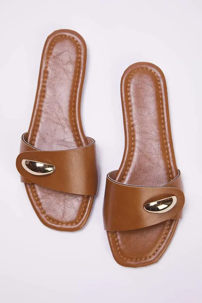 Trendyol Shoes Ženske papuče Takss25Te00041, Smeđe