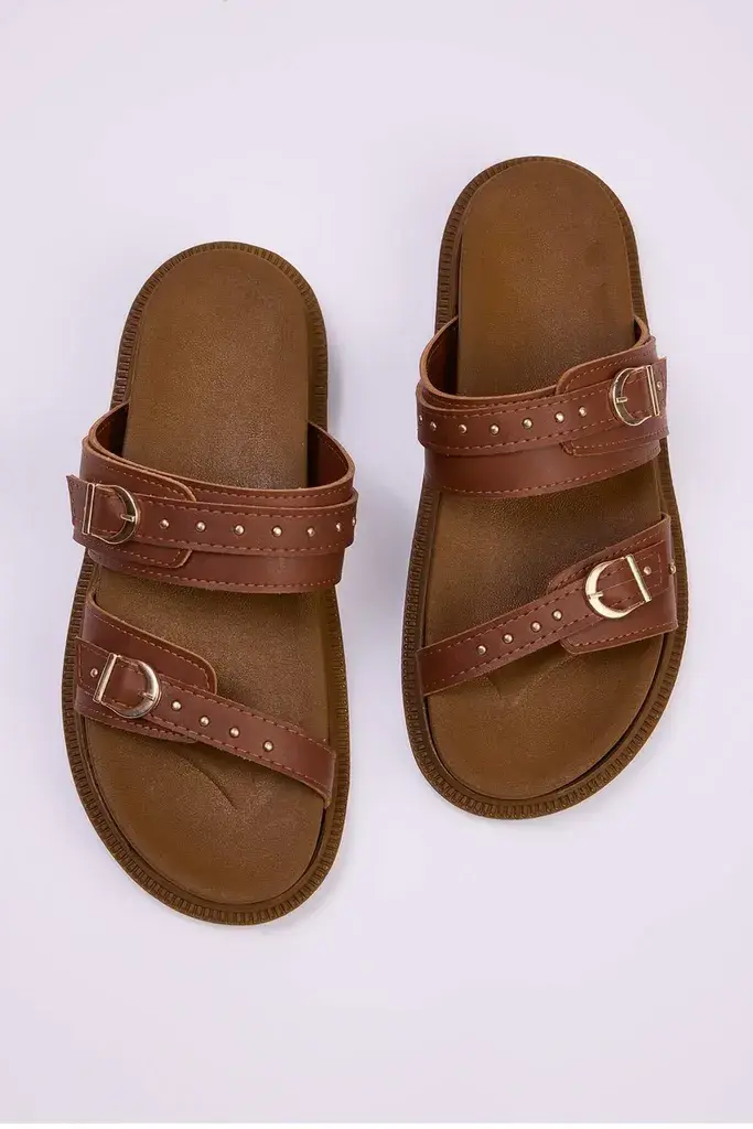 Trendyol Shoes Ženske papuče Takss25Te00037, Smeđe