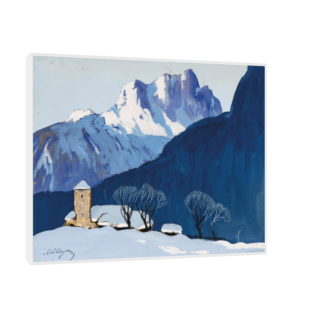 Canvas Slika na platnu Winterlandschaft vor Bergkulisse, Oskar Mulley, 125x100cm, Sa ramom, Beli