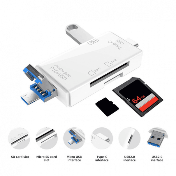 Čitač kartica USB JWD 6u1 OTG, Beli