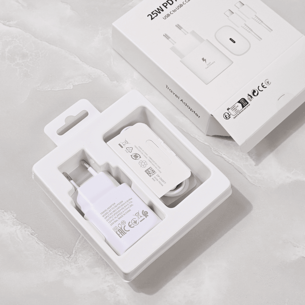 Kućni punjač PD Fast charger za Samsung sa PD Type C kablom CE, 25W, Beli