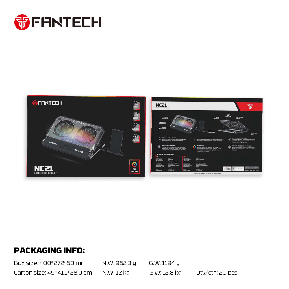 Fantech Laptop Cooler NC21 RGB, Crni