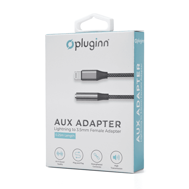 Adapter AUX Z na Lightning, 0.25m, Crni