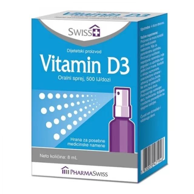 SWISS PLUS Vitamin D3 500ij, Oralni sprej, 8ml