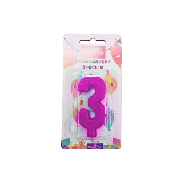 ALL FOR HOME Rođendanska svećica broj 3, Ciklama