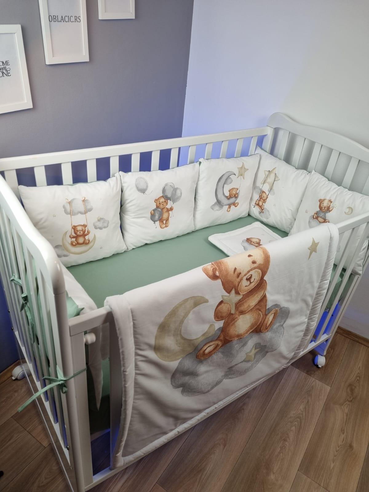 OBLAČIĆ Komplet posteljina za krevetac, 120X60cm, Zelena