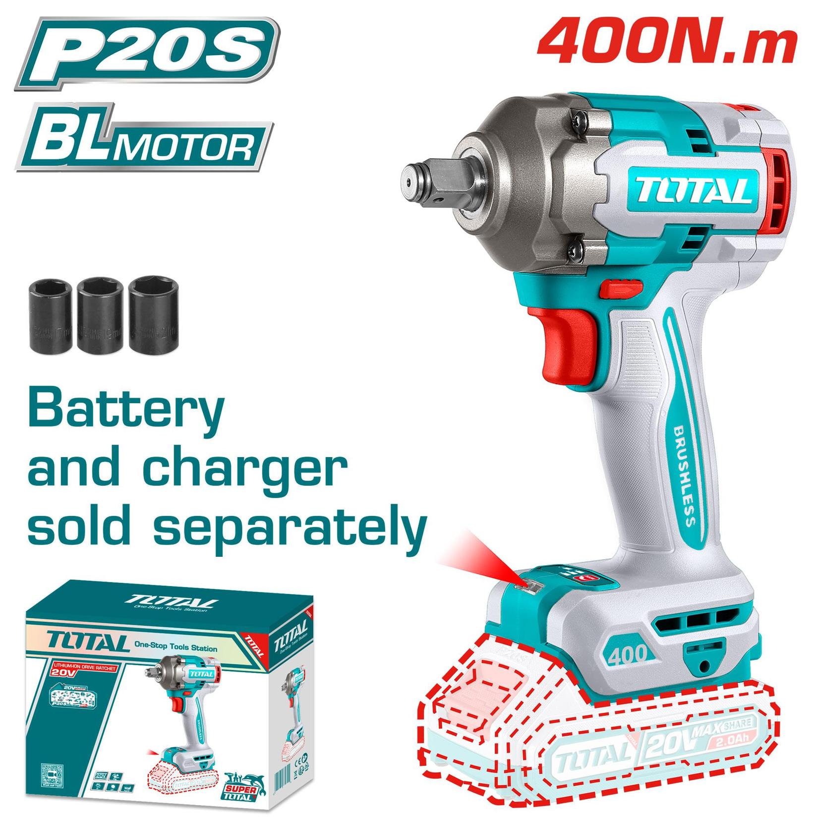 Total BL-Litijum-jonski udarni odvijač TIWLI20401, 1/2", 20V, 400Nm, Solo