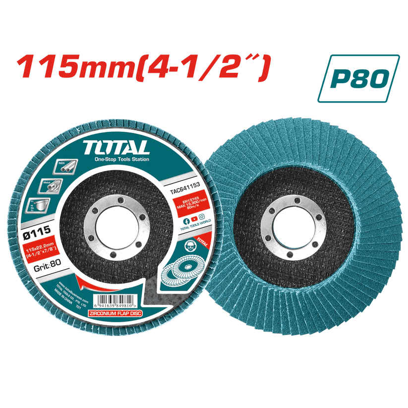 Total Lamelni brusni disk TAC641153, 115mm za metal, P80, Zirconium