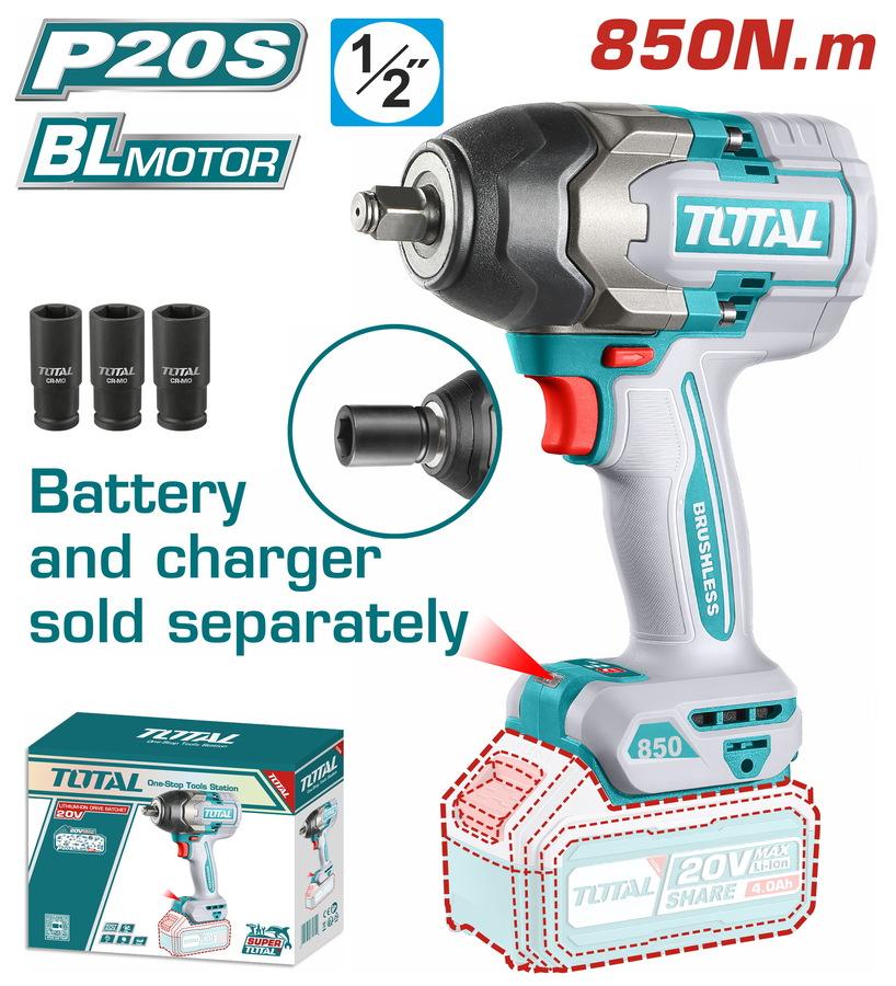 Total BL-Litijum-jonski udarni odvijač TIWLI20851, 1/2", 20V, 850Nm, Tri brzine, Solo