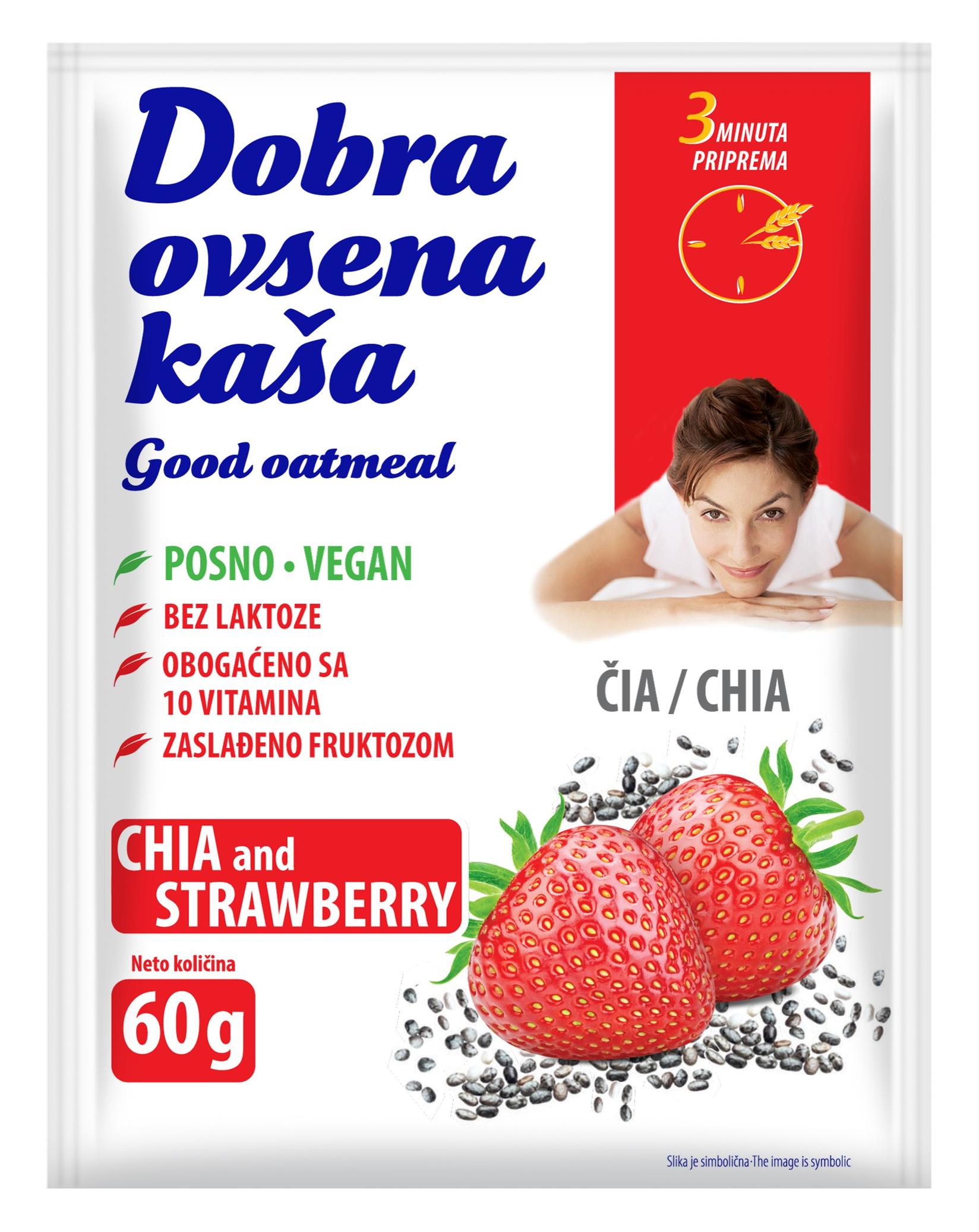 Dobra ovsena kaša Čia semenke i jagoda, 60g