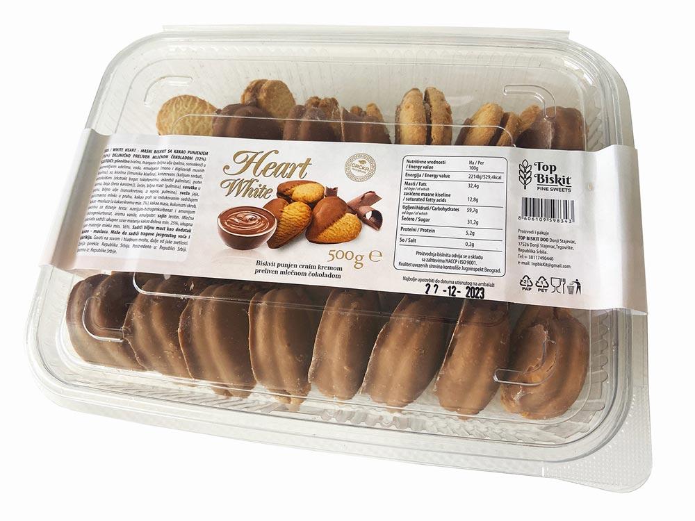 Top Biskit Biskvit White Heart, Crni krem, 500g