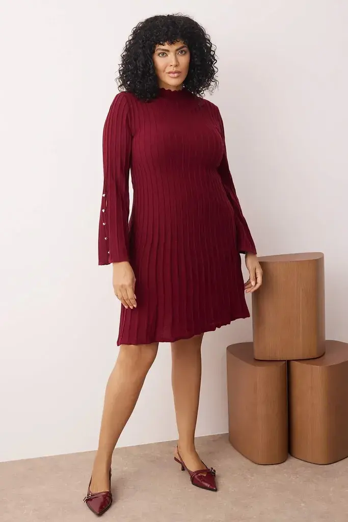 Trendyol Curve Ženska haljina Tbbaw26Ah00000, Bordo