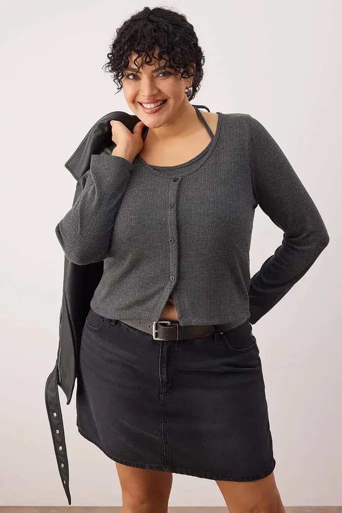 Trendyol Curve Ženska bluza Tbbaw26Af00085, Antracit