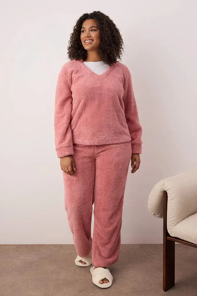 Trendyol Curve Ženska komplet pidžama Tbbaw25Ai00021, Roze
