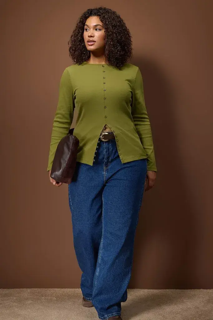 Trendyol Curve Ženska bluza Tbbaw26Af00028, Kaki
