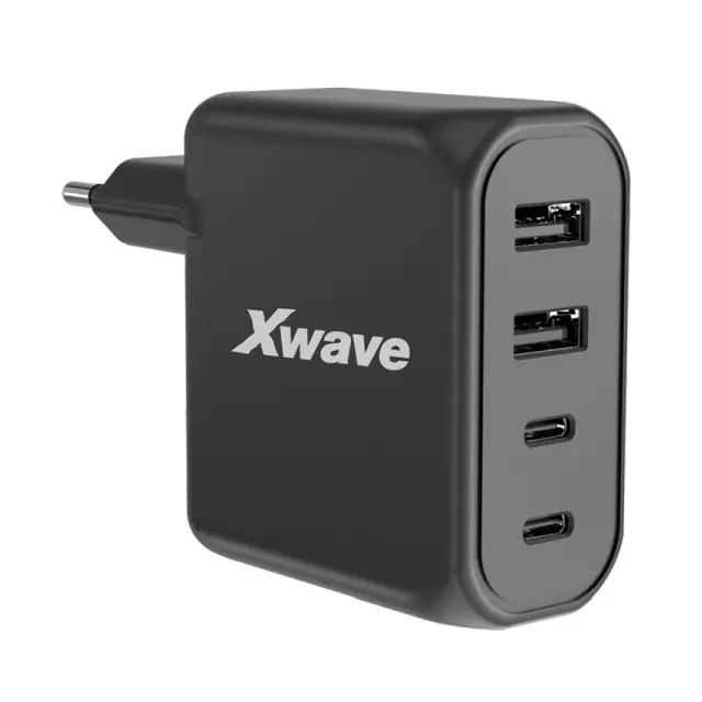 Xwave GaN ultra-brzi punjač GaN100-2A2C, 100W, 2×USB-A + 2×USB-C, Za mobilne i tablete, Crni